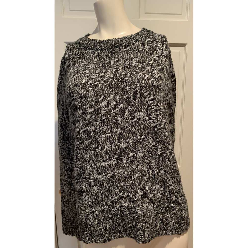 Joe Fresh Women's Pullover Sweater Black White Marled Long Sleeves Crew Neck M